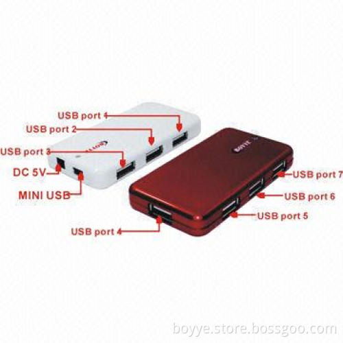 Super Slim 7-port 2.0 USB Hub, Supports Plug-and-play Function